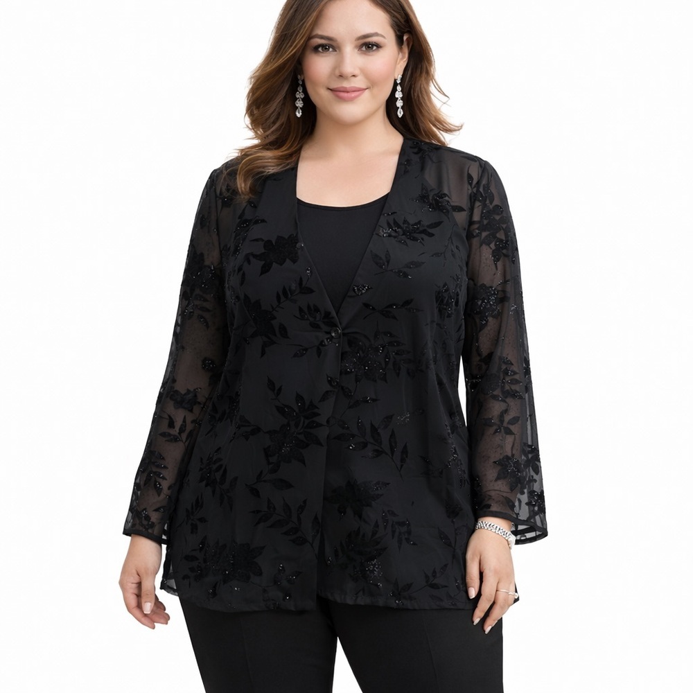 NWT 90s Black Sheer Burnout Evening Overlay 16W Plus Size